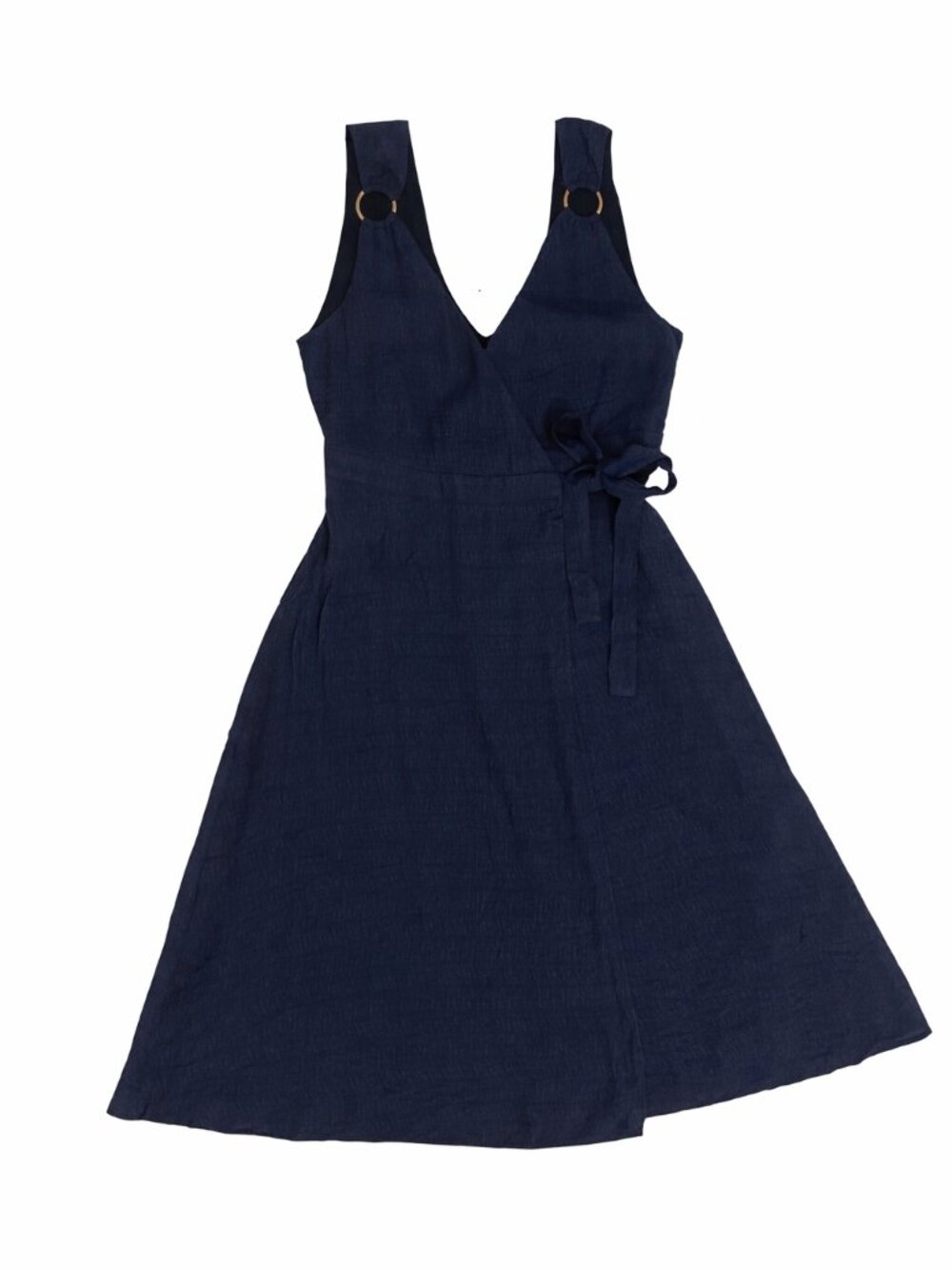 Joh Apparel Navy Blue Wrap Dress Women Sleeveless V-Neck Midi Tie Waist S M L - Picture 2 of 8